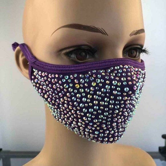 Bling Face Mask With Rhinestone Fashion Mask With Filter Pocket Adjustable - Picture 7 of 16